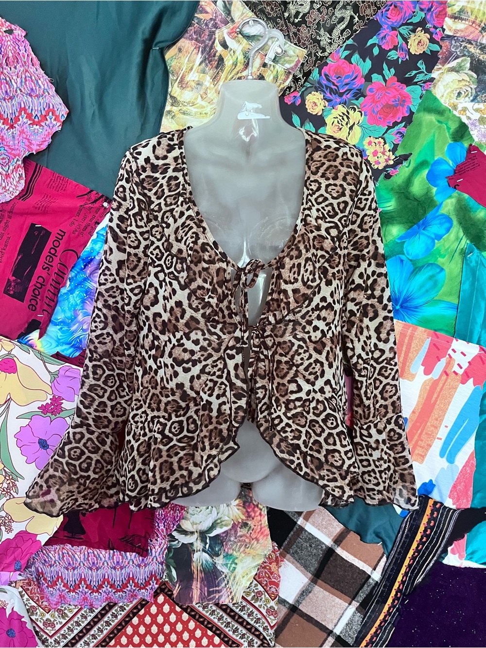 Leopard Print Tie-Front Blouse - Brown